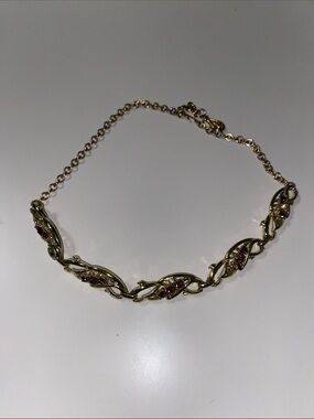 Gold-Tone Pink Crystal Link Choker Necklace Vintage